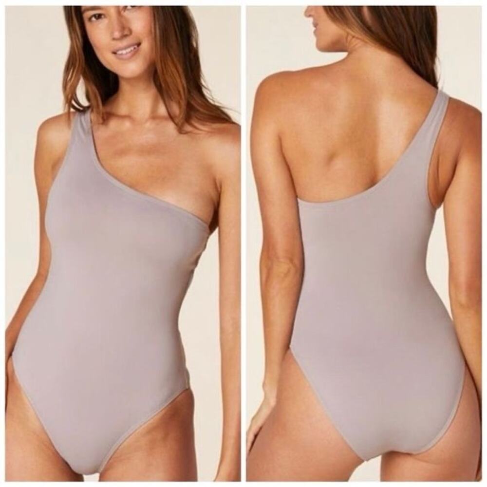 Andie Swim Nantucket One Piece One Shoulder Swimsuit in Stone Gray Size XXXL